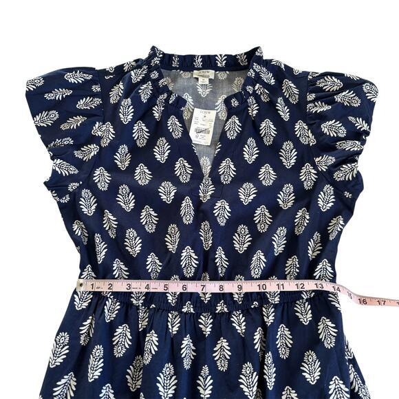 J.Crew Factory Women’s Navy Leaf Printed V-neck Puff-Sleeve Maxi Dress Size 6 - Picture 6 of 8